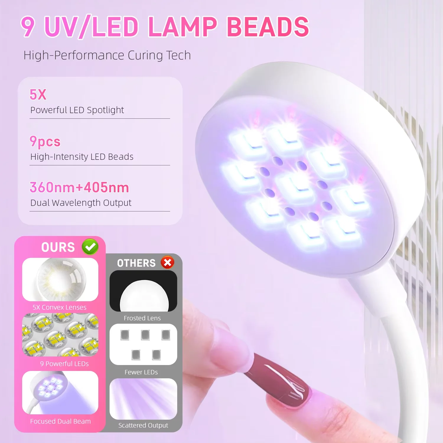 YIKOOLIN 충전식 UV/LED 네일 드라이어 360 ° 구부릴 수 있는 터치 컨트롤 젤 네일 램프 네일 아트용 빠른 건조 테이블 램프