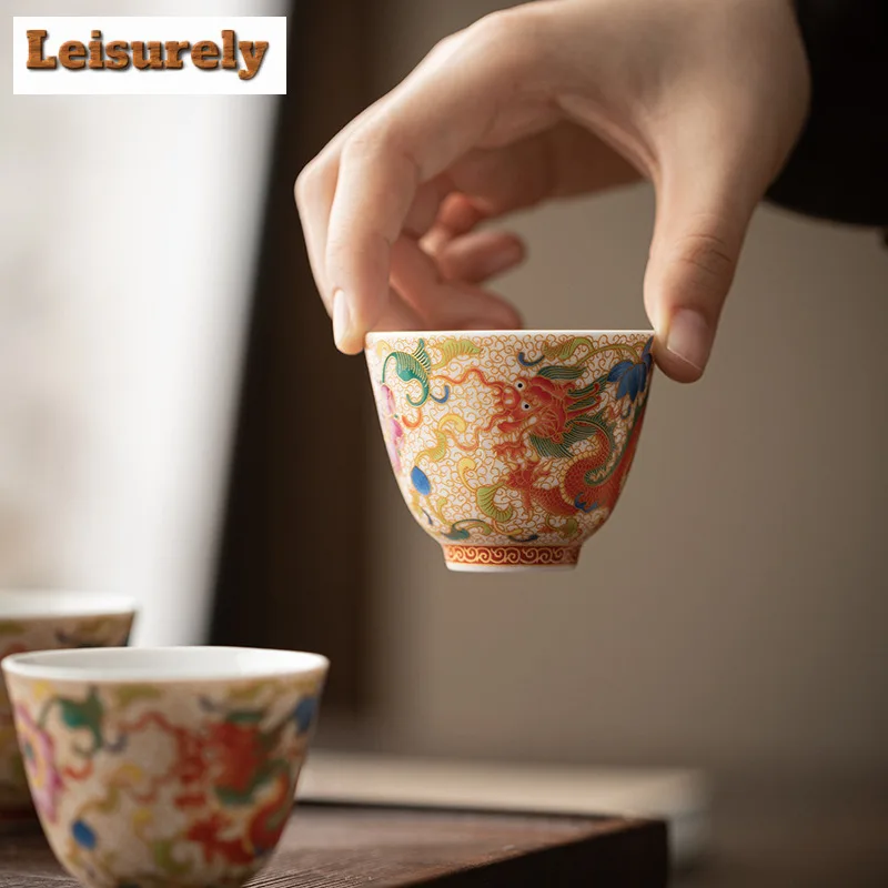 Color Enamel Auspicious Dragon Peony Teaset Complete Set Traditional Tea Ceremony Set Teapot And Tea Cup Set Chinese Teaset Gift