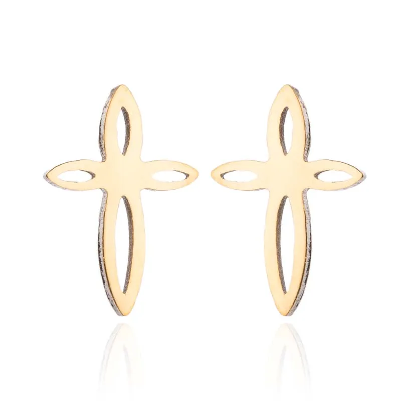 Shuangshuo Punk Cross Stainless Steel Stud Earrings