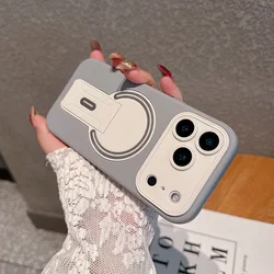 Fold Stand Magnetic Phone Case with Large Window and Matte Armor Bumper - iPhone 15 Plus (Gray)