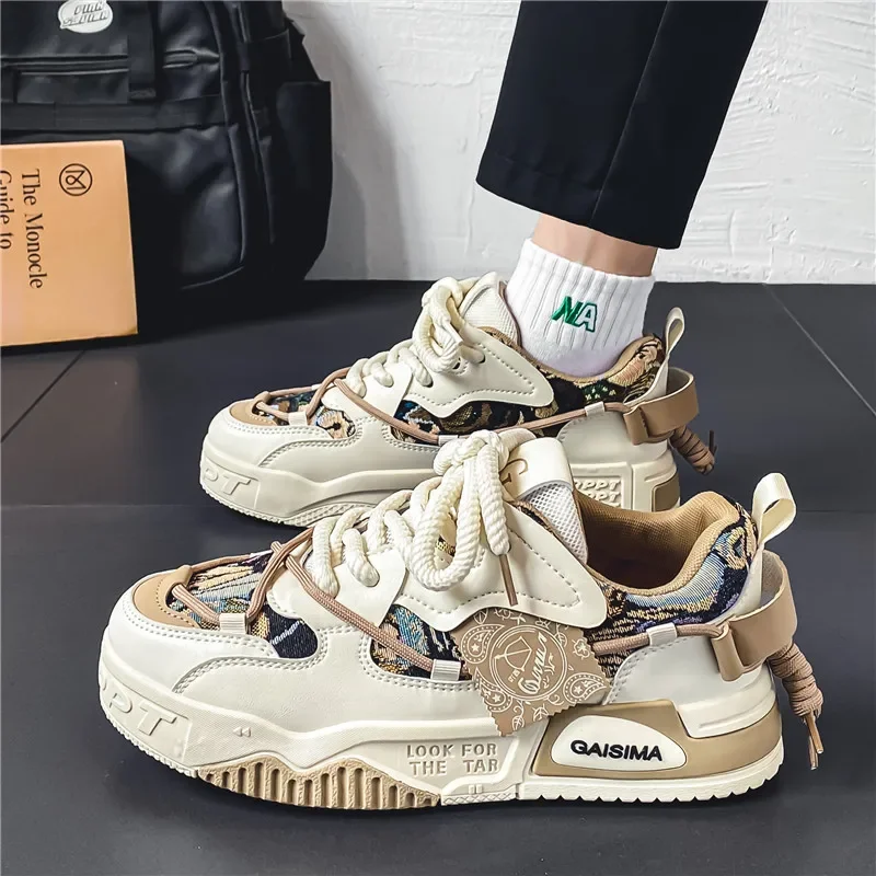 Spring and summer thick-soled walking shoes, fashionable sneakers, breathable casual sports canvas shoes, men's large-sized 48 2