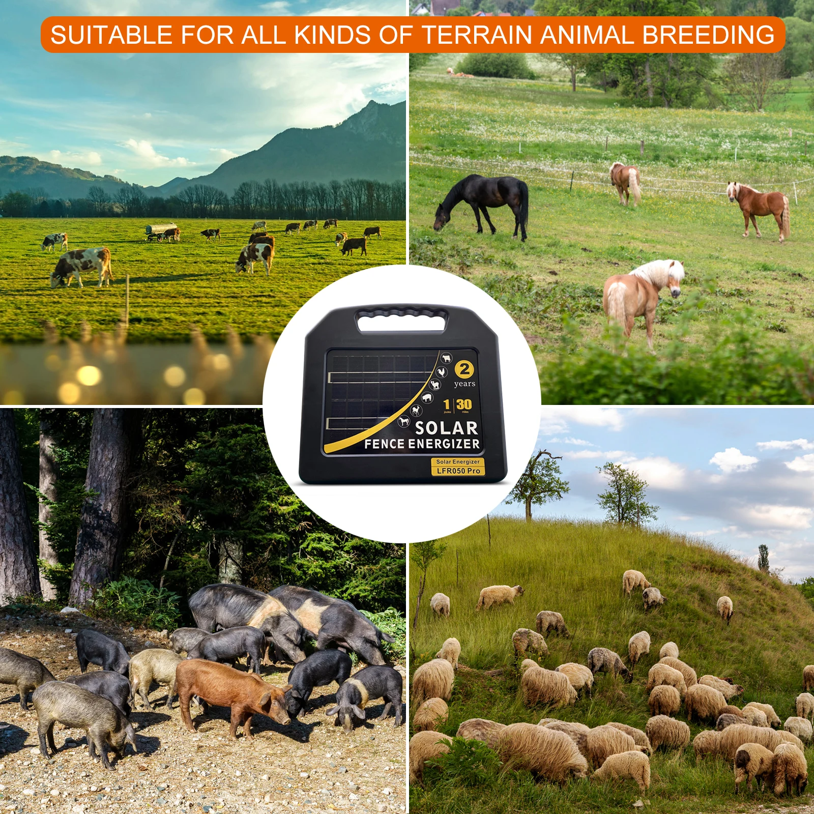 48Km Livestock Electric Solar Fence Energizer Anti-theft High Voltage Pulse Controller