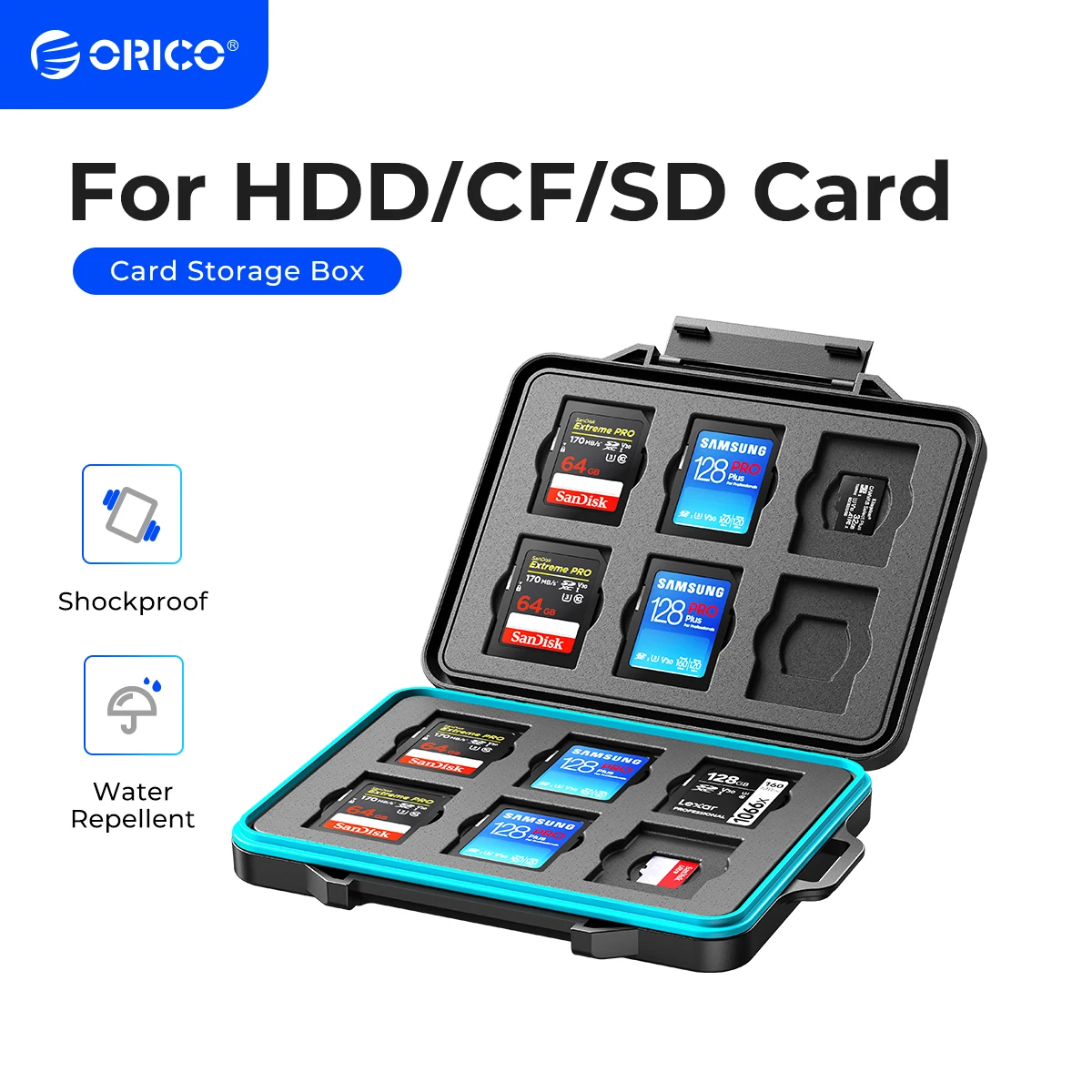 Cartão Orico-sd Impermeável Anti-estático tf Memória para Computador Câmera Armazenamento 12 Slots Case de