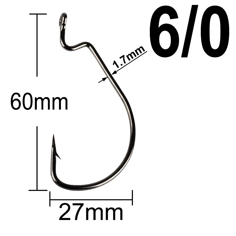 20pcs High Carbon Steel Wide Gap Worm Fishing Hooks - Black Barbed Hooks
