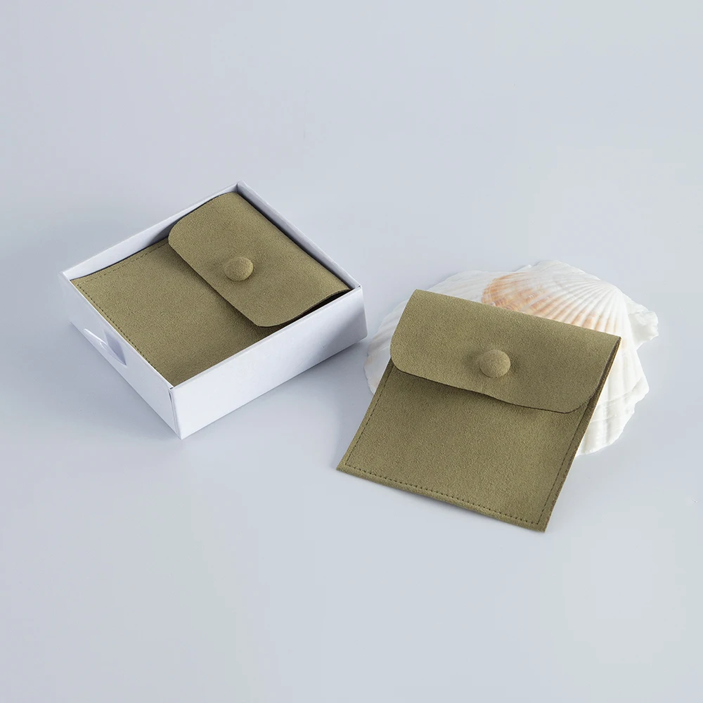 Green Microfiber Velvet Bag Jewelry Snap Pocket Storage Packaging   Pouches For Ring Earring Small Business Wedding Candy Favors