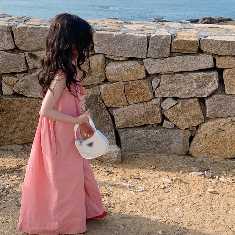 Children Clothes Girls 100% Cotton Sweet Solid Loose Overalls Chic Korean Style Outdoor Casual Harem Pants Kids Jumpsuit 3-8Y children overalls pants kids outfits
