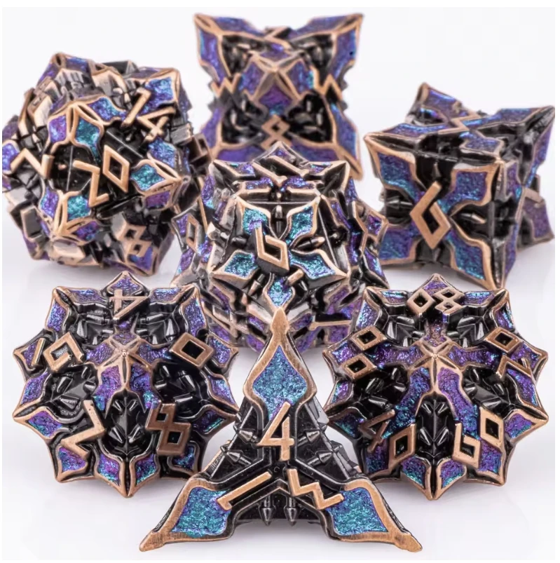 7PCS 메탈 DND 주사위 세트 RPG 그린 D&D 주사위 테이블탑 게임 롤플레잉 게임 다면체 주사위 세트 D20 D12 D10 D8 D6 D4