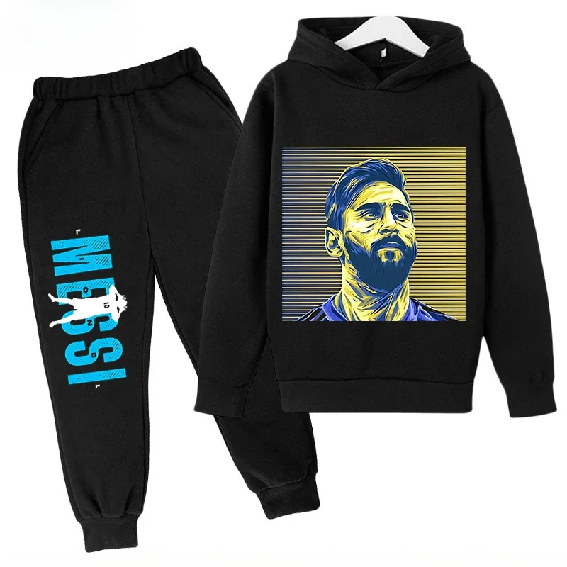 thumbnail image 1 of Conjunto de sudadera con capucha para niños de primavera, conjunto deportivo de 2 piezas, sudadera y pantalones, ropa para niños y niñas con estampado de Messi, ropa para bebés, 1 of 5