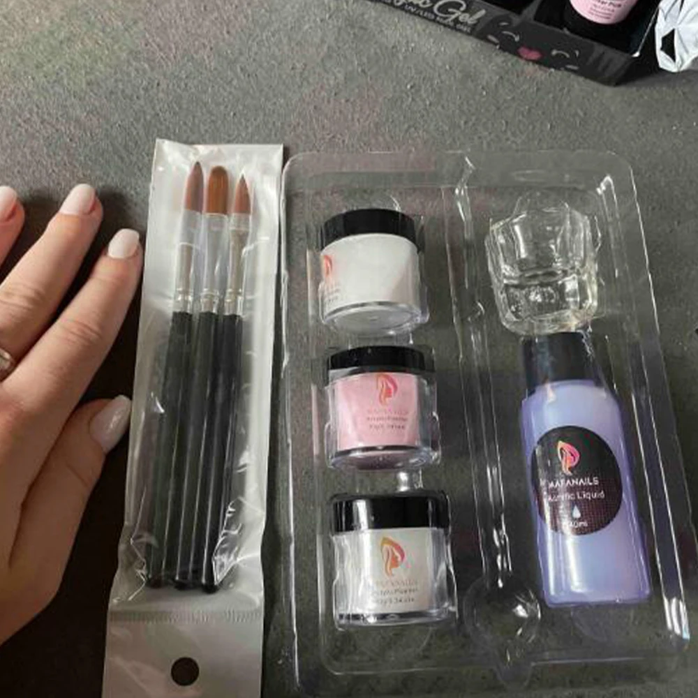 Nail kit nail powder 3Color acrylic powder 40ml for nails liquid set with cup 8pcs/Set professional crystal monomer liquid brush