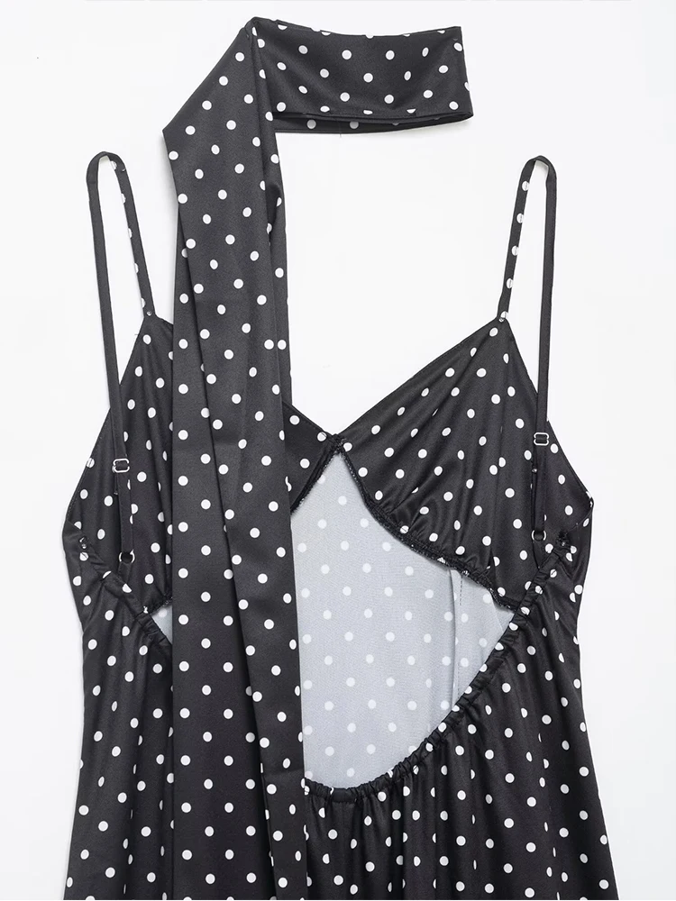 Women's Long Dress 2026 Spring Wave Point Printed Sling Long Dresses For Women Chic Fashion Backless Sexy Elegant Party Dresses﻿