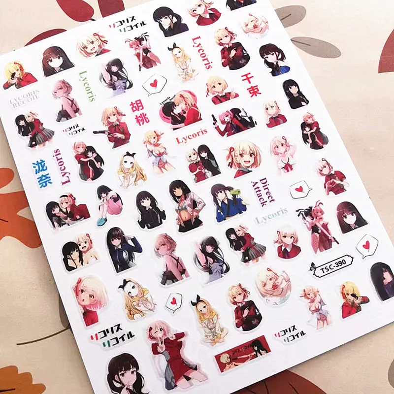 Japanese Anime Lycoris Recoil Design 3D Self Adhesive Back Glue DIY Decorations Tools Nail Art Sticker TSC 390