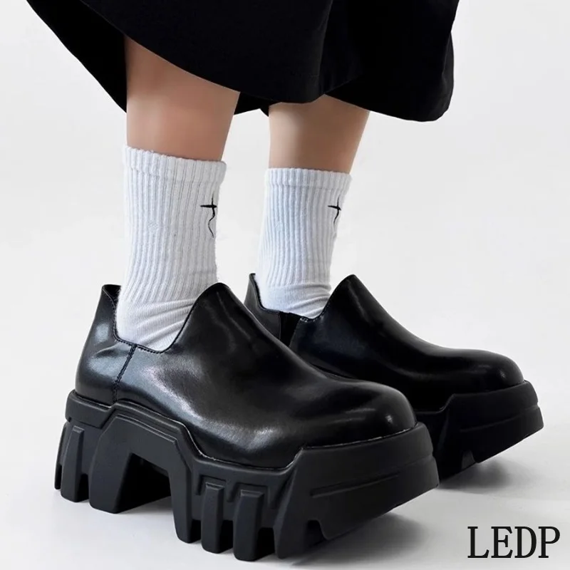 LEDP Brand Platform Platform Loafer Shoes Autumn Big Head Personality Derby Shoes Male Model Small Slip-off Runway Model