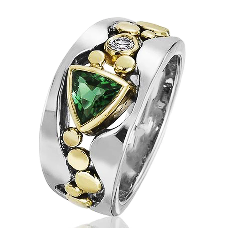 Huitan Two Tone Design Triangular Blue/Green CZ Women Rings - Image 14