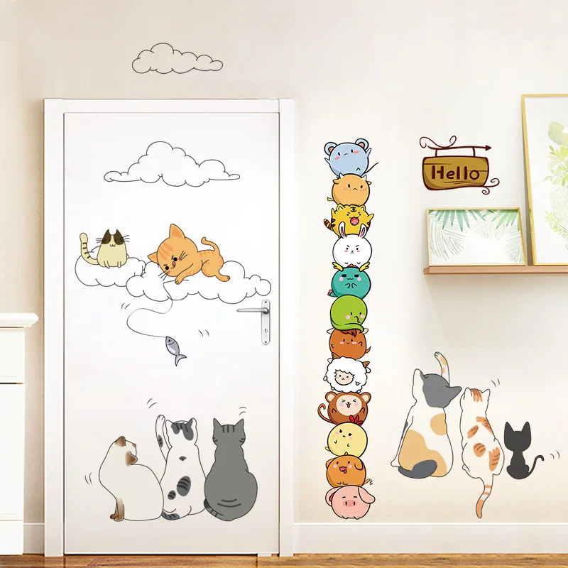 

[shijuekongjian] Cats Clouds Wall Sticker DIY Cartoon Animals Mural Decals for Kids Rooms Baby Bedroom Nursery House Decoration