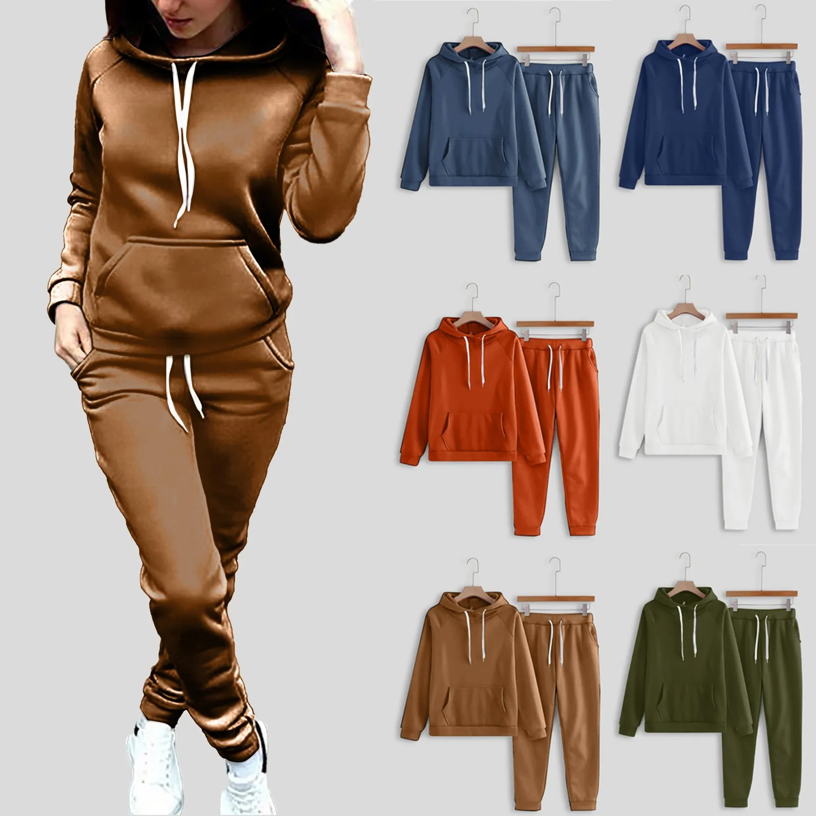 

Autumn Winter Women Tracksuit 2 Pieces Sets Hooded Pullover Sweatshirt +Drawstring Pants Cotton Hoodies Sportswear Pants Sets