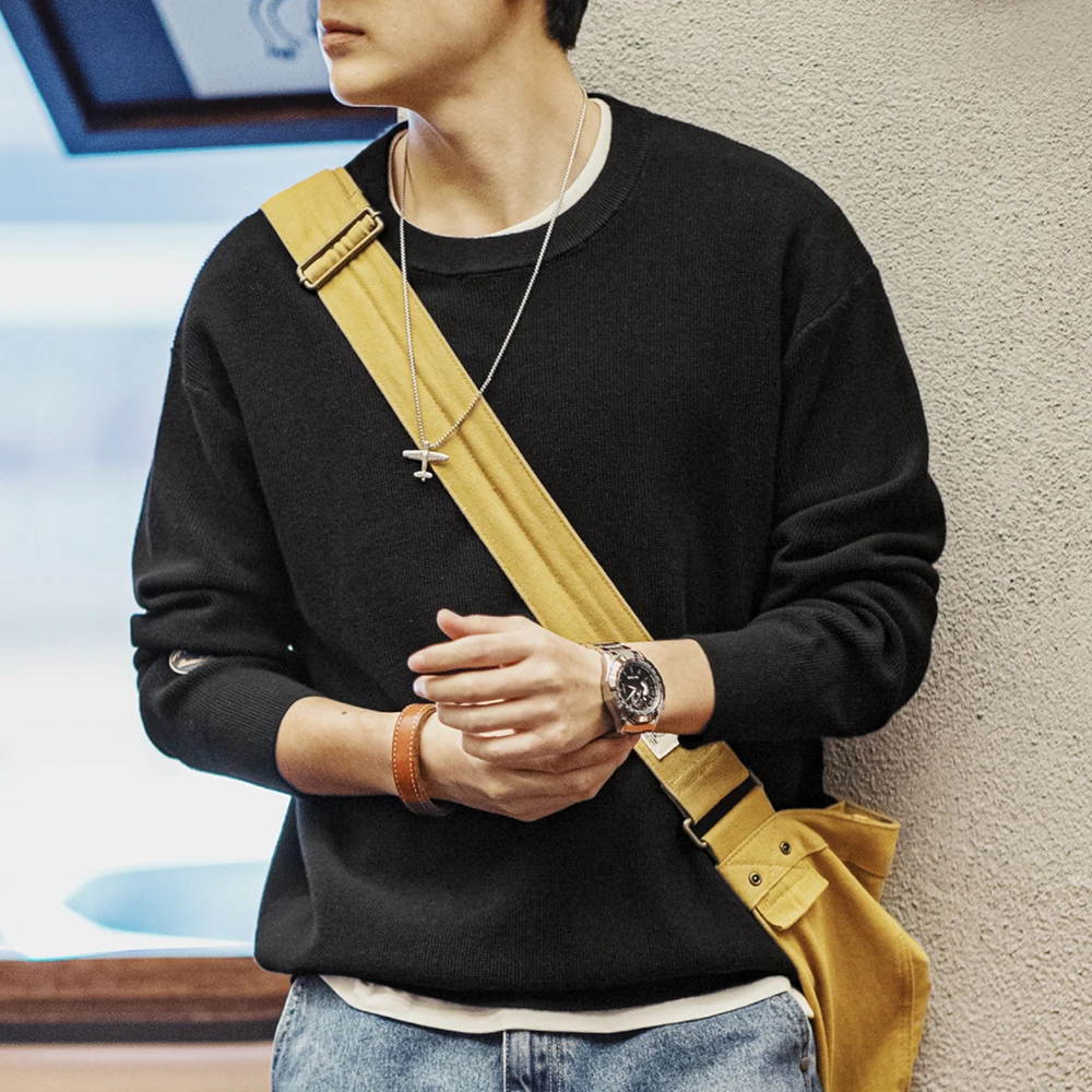 Maden Men's Checkerboard Sweater Loose Round Neck Knit Pullover Christmas Casual Warm Green Jumper 2023 Autumn Winter Workwear