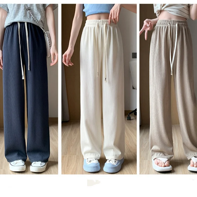 Women Long Pants Summer Autumn Women Elastic Waist Stright Long Wide leg Pants 2024 Casual Female Long Pants Trousers