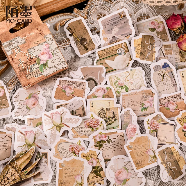 Pegatinas Vintage de flores y plantas, 46 piezas, estilo Ins, Collage,  diario, planificador, etiqueta de rosa