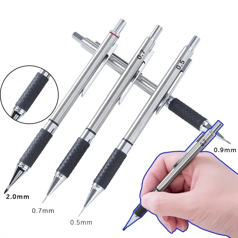 Metal Mechanical Pencil 0.3/0.5/0.7/0.9/2.0mm HB Automatic Pencil with Protective Cover Office School Writing Supplies 3