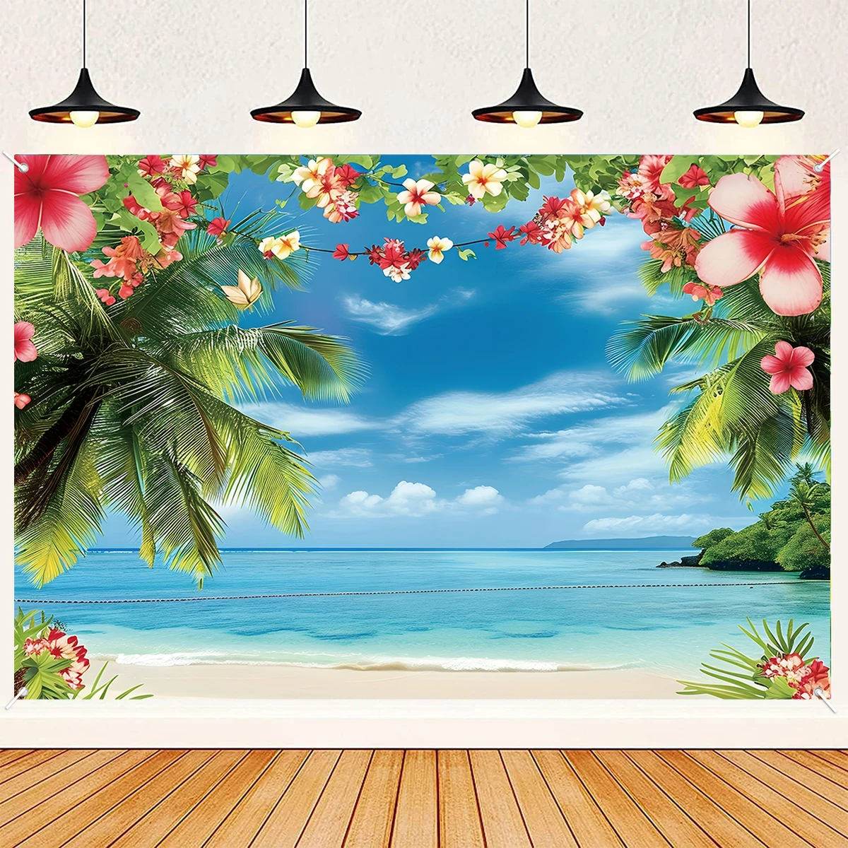 Hawaiian Summer Beach Background Tropical Seaside Flowers Aloha Luau Ocean Sea Surfboard Holiday Party Birthday Backdrop Decor party supplies birthday backdrop party decoration party backdrop curtain