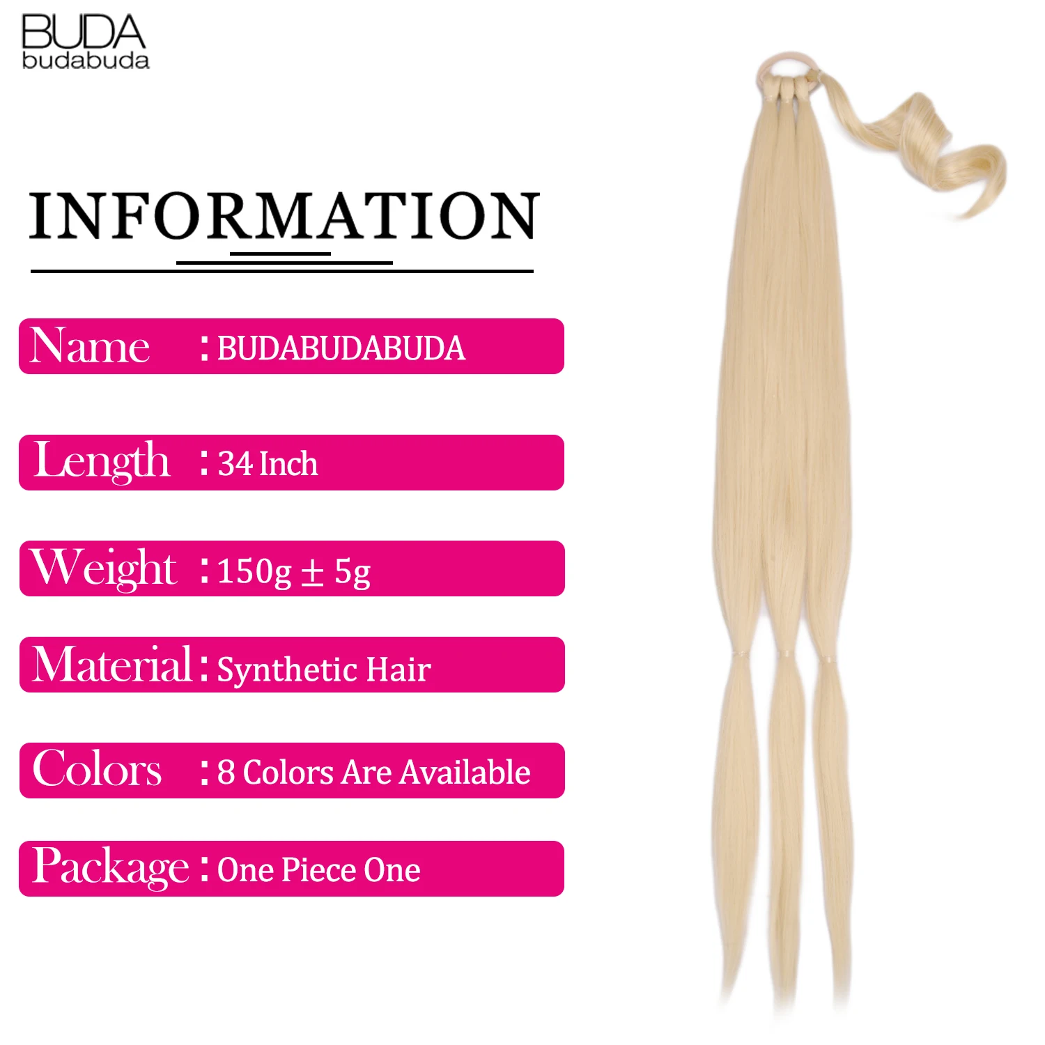 34” Braid Ponytail Extension - Langes glattes Wrap Around Haarteil - Flauschiges natürliches Haar für Frauen - Tägliches Styling - DIY 3