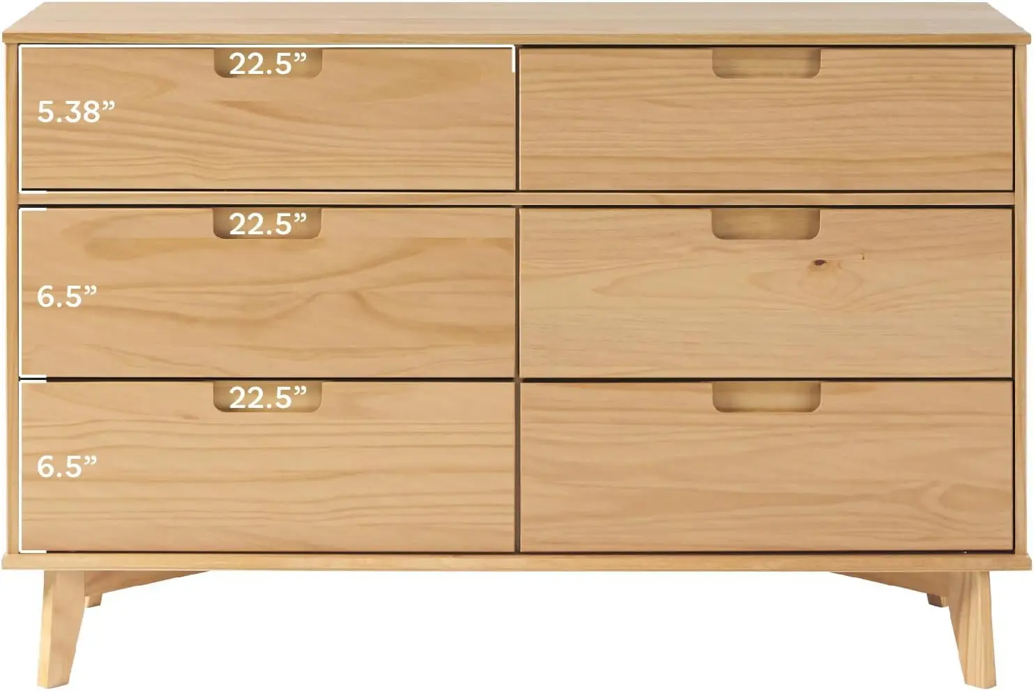 Modern Grooved Handle Wood 6-Drawer Dresser, 52 Inch, Natural Pine 4