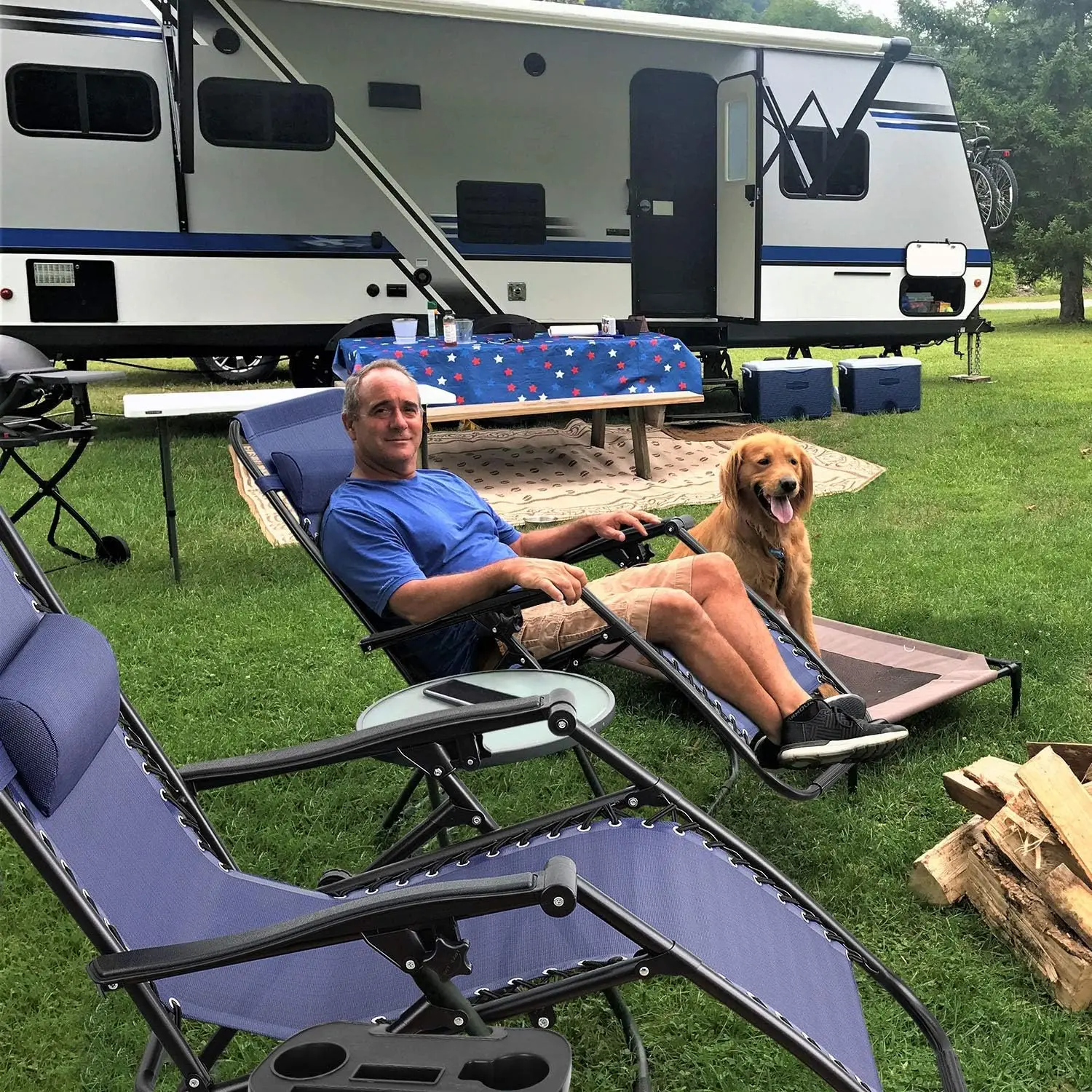 Zero Gravity Chair Patio Folding Lawn Outdoor Lounge Gravity Camp Reclining Lounge Chair with Cup Holder Pillows  Set of 2(Blue)