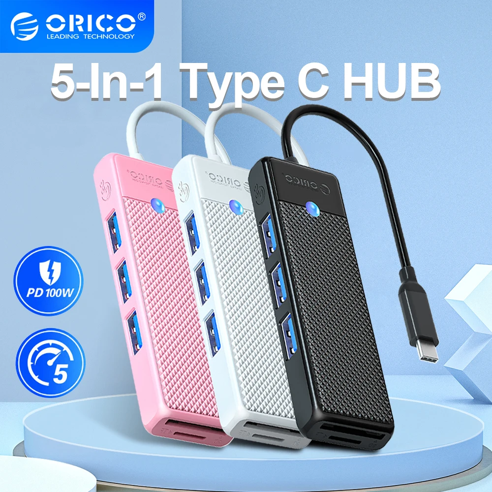 

ORICO USB 3.0 Hub USB Adapter Port Extender SD/TF Card Reader PD100w Charging Port Compatible with PC Laptop 5Gbps Hub for Pc