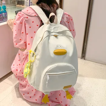 나일론 만화 오리 배낭 대용량 단순함, 캠퍼스 배낭 파티 배낭 레저 여행 가방