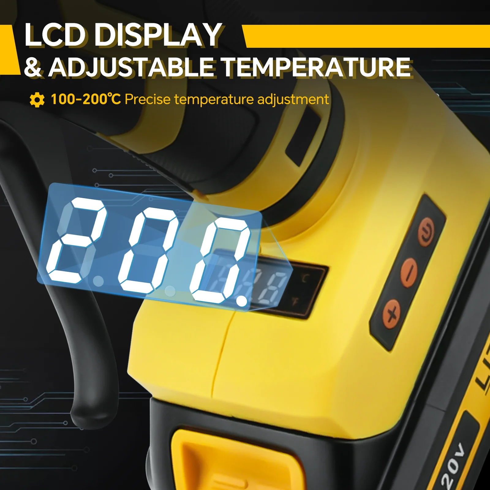 100W Cordless Hot Glue Gun Temp Adjust LCD Digital Display with 10Pcs 11mm Glue