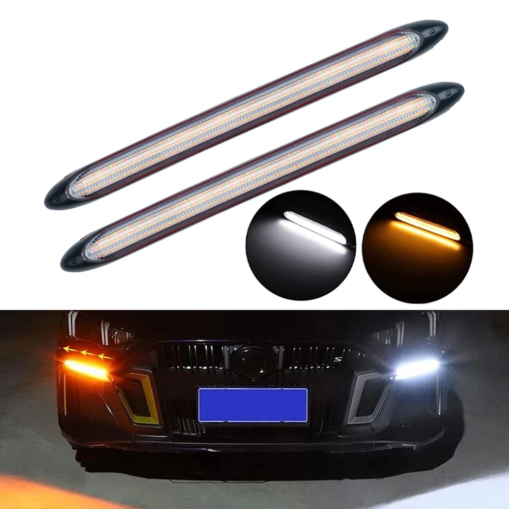 

2pcs LED DRL Daytime Running Lights For Car Motorcycle Headlight Decoration Accessories Turn Signal Lamps Sequential Yellow 12V