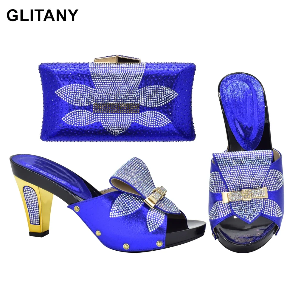 

Royal Blue Color Women Shoe and Bag Set Decorated with Rhinestone High Quality Matching Shoe and Bags Italy Decorated with Stone