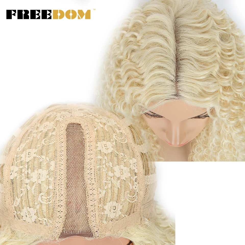 FREEDOM Synthetic Lace Front Wigs For Women 26 Inch Long Kinky Curly Blonde Wigs Heat Resistant Fiber Cosplay