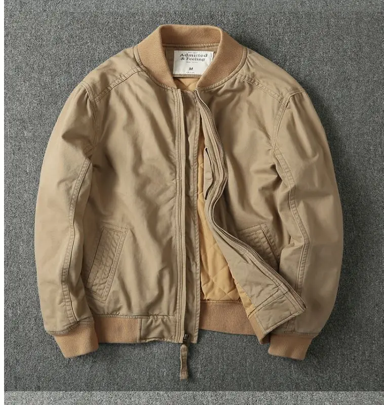 Description Picture 3 of itemMen's Thick Slim Baseball Uniform Solid Color Casual Jacket Autumn Winter New Fashion Simple Zipper Long Sleeves Jackets Parkas