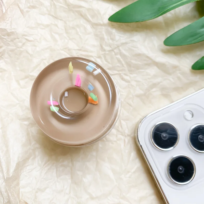 ポップアップトップの電話ホルダー,3Dグリップソケット,創造的なドーナツ,格納式および折りたたみ式バックル