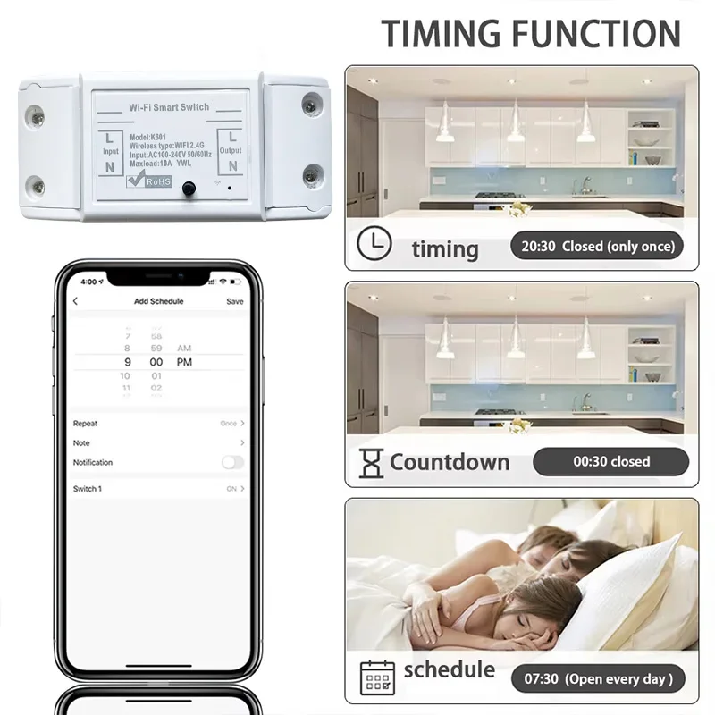 Tuya Wifi Smart Switch 10A 433MHz Universal Breaker Mini Round Button Panel Switch Voice Control Support Smart Life,Alexa,Google