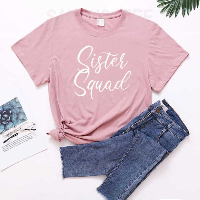 

Sister Squad Shirt Letters Printed Family Matching Unisex T-Shirt Sayings Quote Short Sleeve Blouses Graphic Tee Top Women Gifts