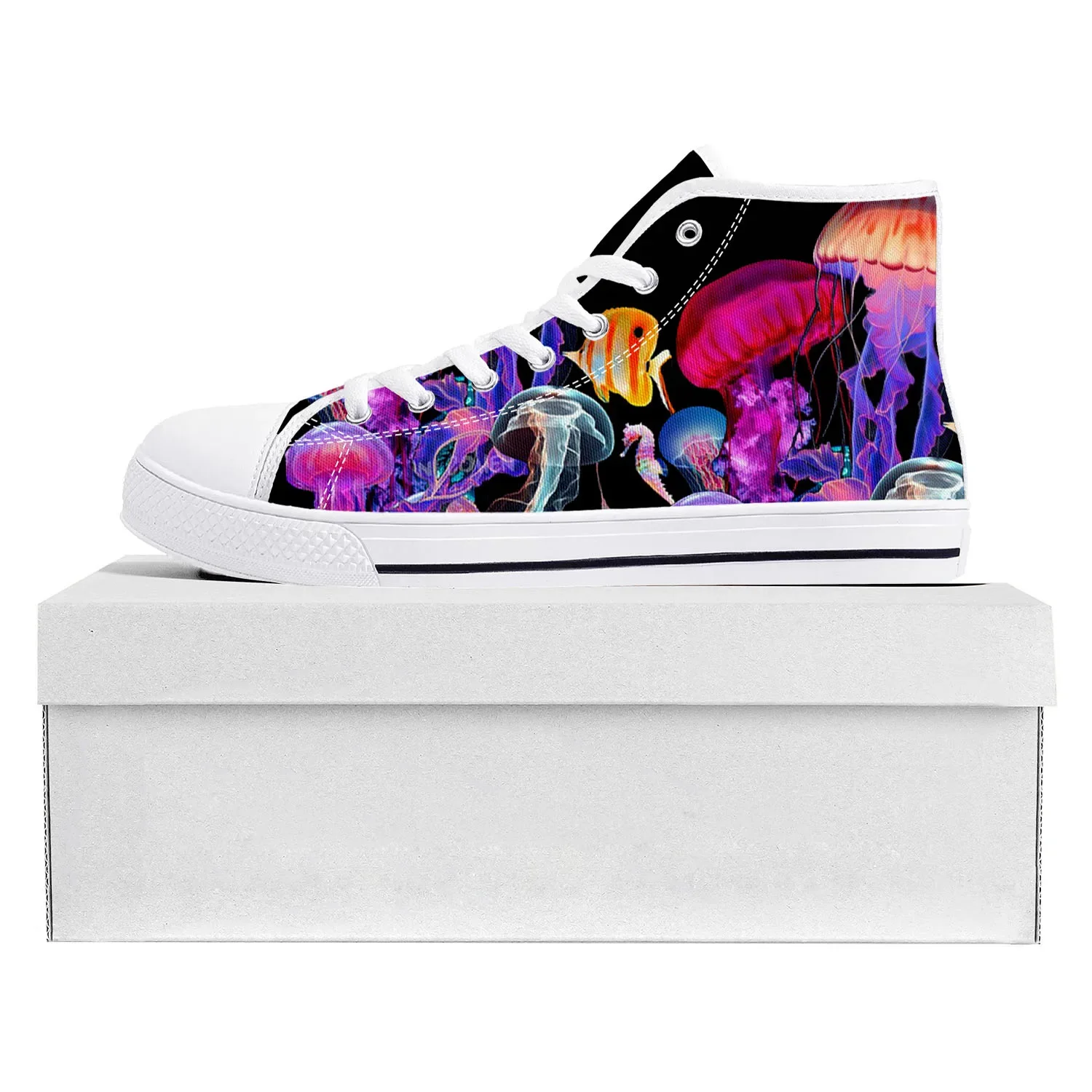 Jellyfish Pattern High Top High Quality Sneakers Mens Womens Teenager Canvas Sneaker Casual Couple Shoes Custom Made Shoe