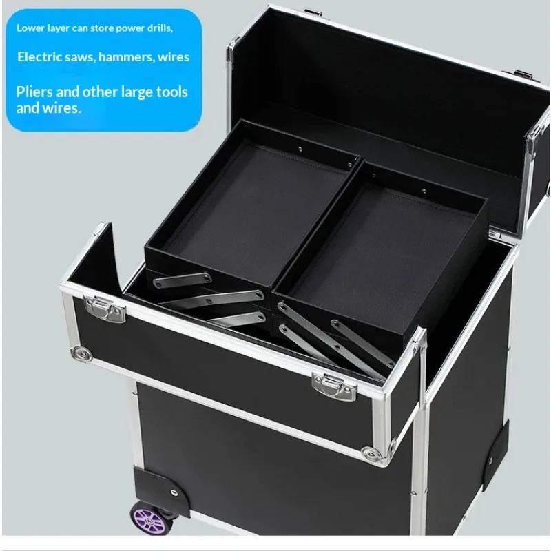 공구 케이스 헤비 듀티 휴대용 롤링 툴박스 보관함 잠금 가능 바퀴 차고 가정 작업장 정비사 정리함 바퀴