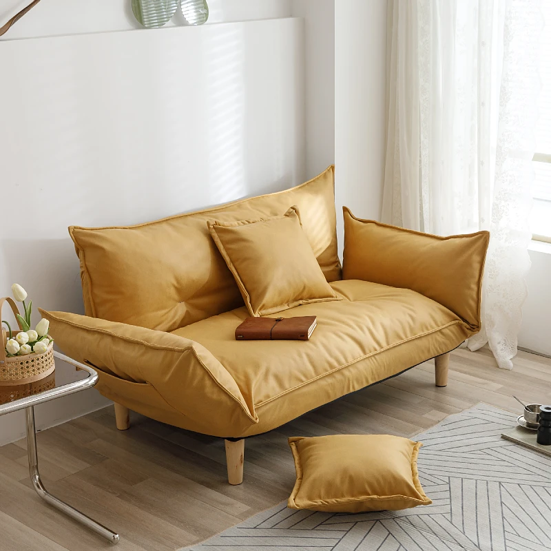 Convertible Futon Sofa Bed With 2 Pillows, Loveseat Sleeper Sofa Couch Recliner Adjustable Armrest&Wood Legs Small Space