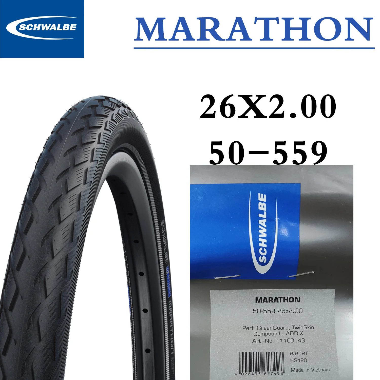 SCHWALBE MARATHON Road Bike Wired Tires 27.5 29 Inch 26X 1.50 1.75