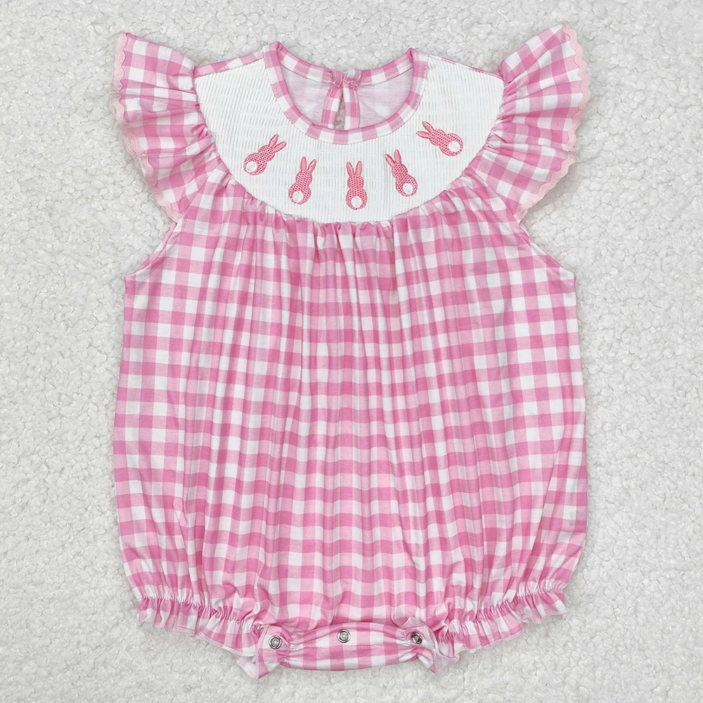 Boutique Baby Infant Girls Rompers Lover Rabbit Easter Short Sleeve Rompers Fashion Toddler Girs Onesie Kid Baby Bubble Rompers 2