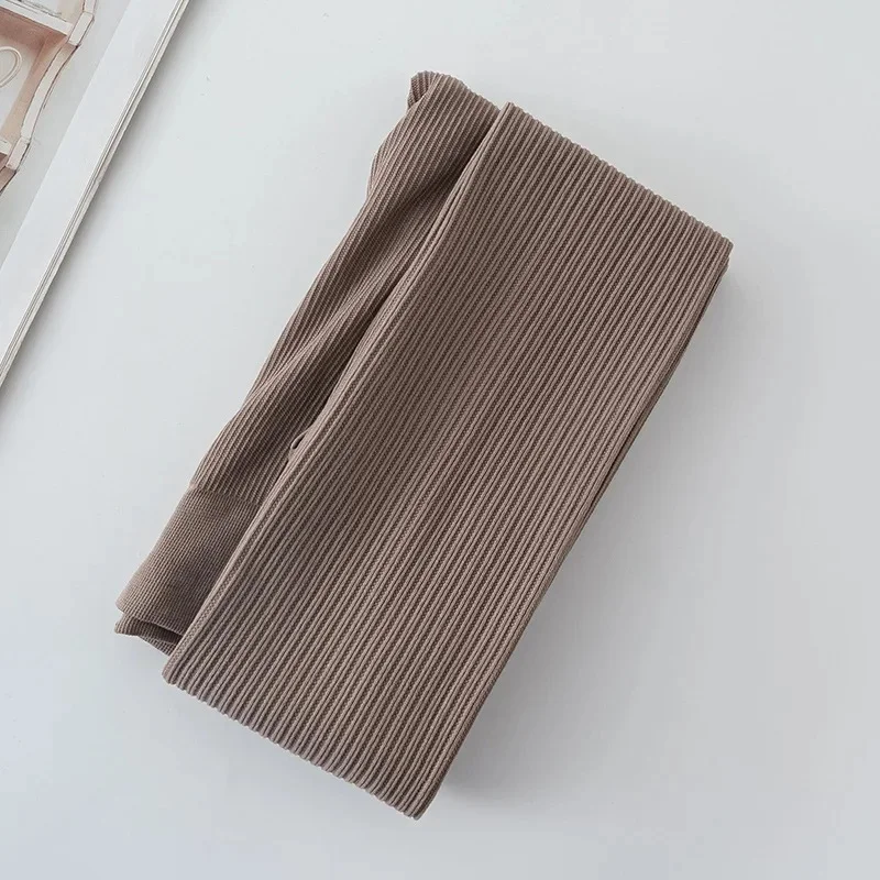 Grey Screw Thread Slimming Tights with Vertical Stripes - No Pressure Milk Coffee Color, Spring/Autumn Elastic Bottoming Pants