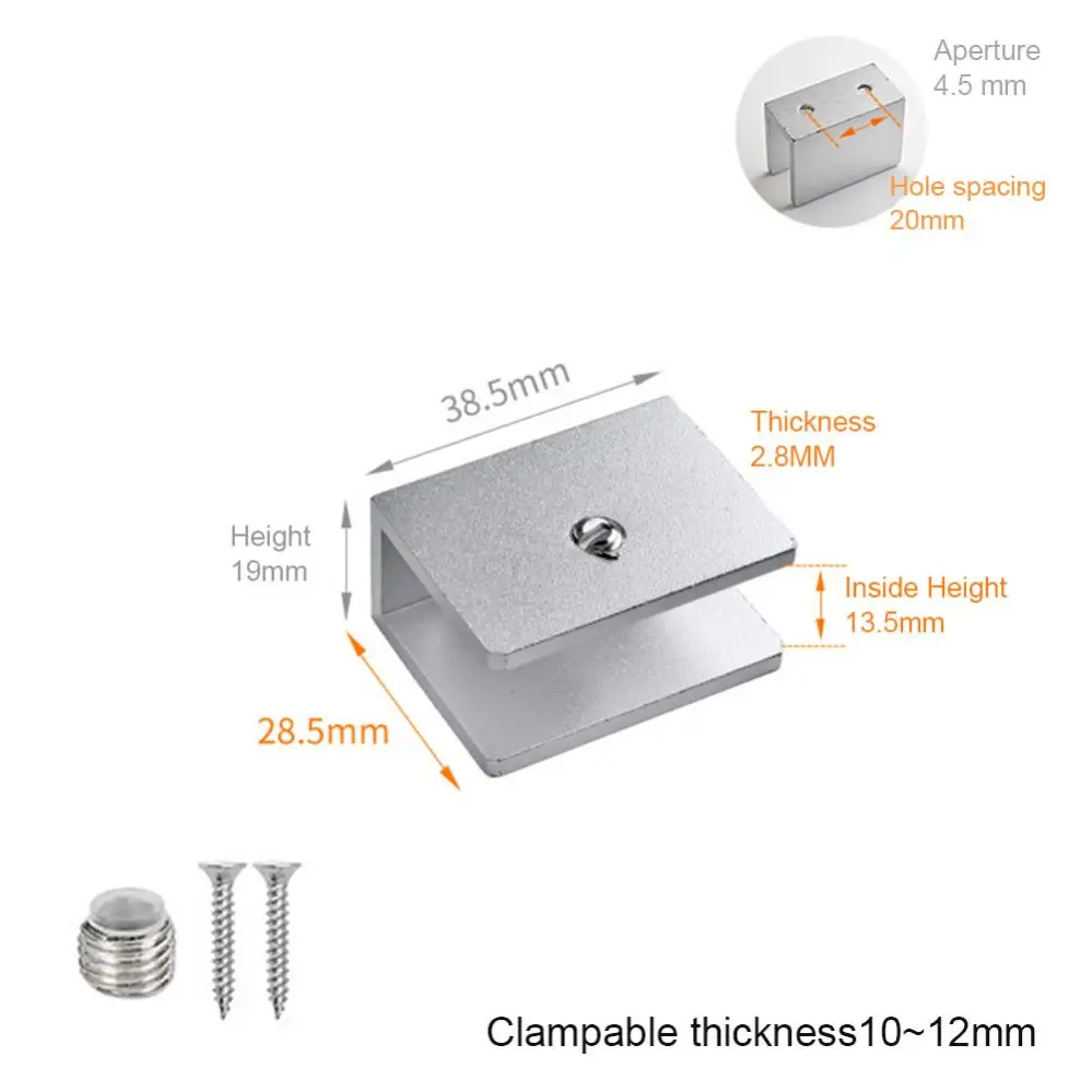 1 Piece Aluminum Alloy Square Glass Clip Fixed Support Bracket for Thick Glass Clip Shelf Clamp Holder Cabinet Backplates