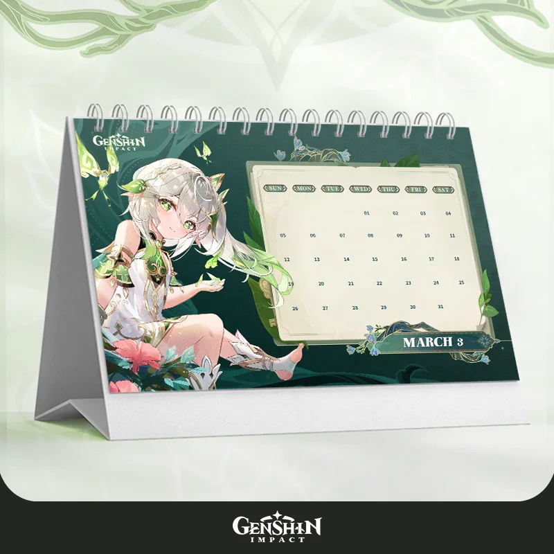 Novo 2023 jogo genshin impacto calendário ganyu yoimiya xiao klee ayaka  personagem dos desenhos animados mesa calendários agenda diária planejador