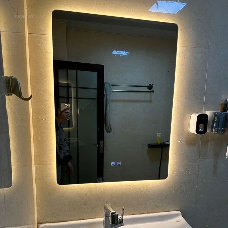 Description Picture 3 of itemModern Smart Bath Mirrors Square Touch Screen Bathroom Mirror Home Wall-mounted Lighted Anti-fog Makeup Mirrors Bathroom Fixture