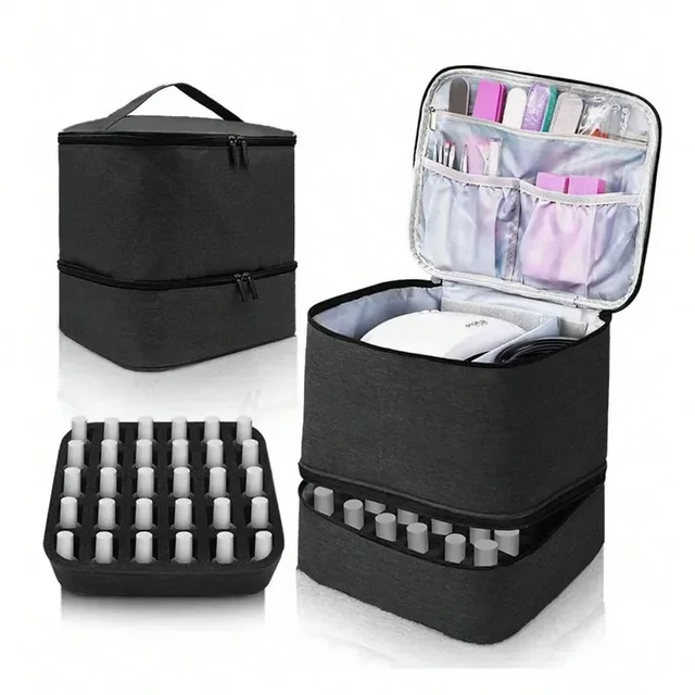 Sac de rangement de vernis à ongles, sac d'huile essentielle, Kit cosmétique Portable de soins des ongles, boîte de rangement d'outils de soins des ongles, Double couche 30 compartiments 1