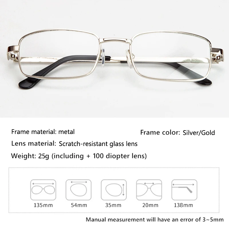Reading Glasses Glass Lens Men Women Presbyopia Magnifying Clear Crystal Lenses Anti-Scratch Diopter Eyewear +150 250 350