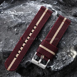 Military Sport Quick Release Nylon Strap with Woven Canvas Fabric, 20mm/22mm - Men's Watchband Bracelet - 22mm (Red Beige)