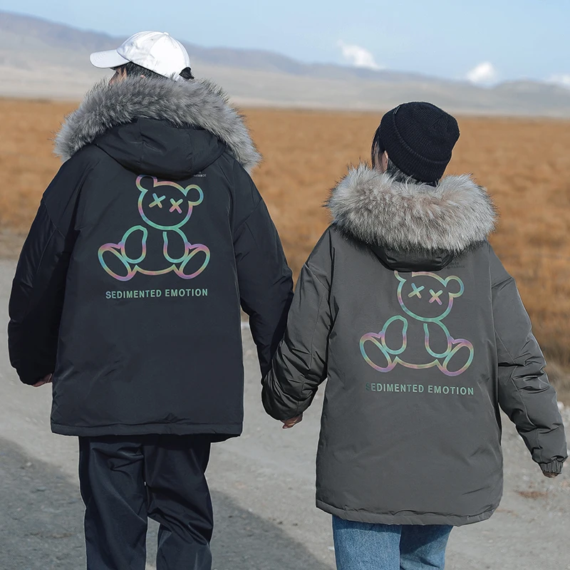 Mens Parkas Jacket Winter New Casual Windproof Long Jackets Male Clothes Thick Warm Fur Collar Bear Parkas Coat Man 4XL